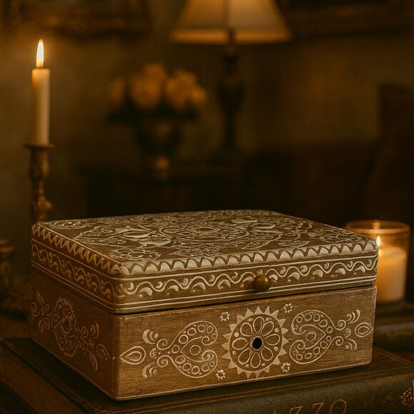 NWT Vintage Large Wooden Hand Carved Ornate Indian Keepsake Box - Picture 3 of 12